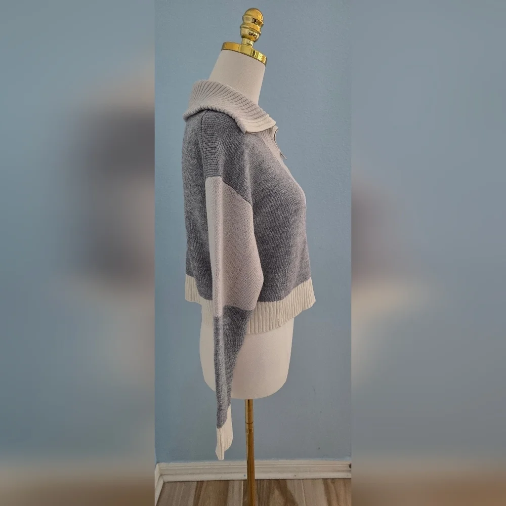 Peter Som Colorblock Zip Cowl Neck Sweater